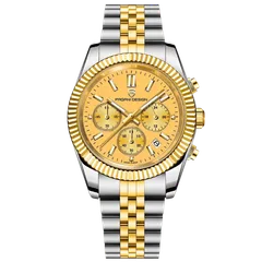 Pagani Design PD-1814 chronograph with gold dial and gold-tone fluted bezel