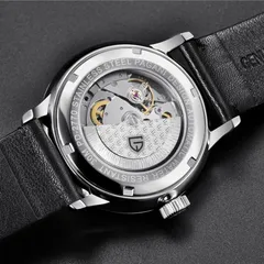 Pagani Design PD-2770 display caseback engraved "PD-2770 Stainless steel Pagani Design Automatic Water resistant 30M", showing an automatic movement with a Pagani-signed rotor