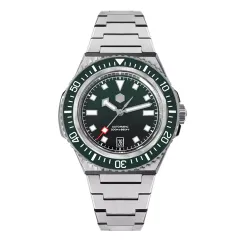 San Martin SN0146-G 41mm diver with gradient green dial, green ceramic bezel and date at 6 on bracelet