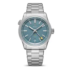 Traska Venturer GMT, blue dial, on bracelet, front view