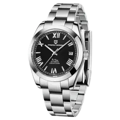 Pagani Design PD-1691 with black dial and polished smooth bezel on steel bracelet