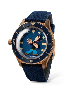 Undone Basecamp Bronze Destro Popeye with bronze case, navy Popeye dial and navy bezel on a navy Cordura strap