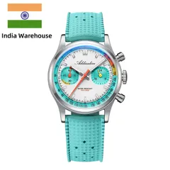 Addiesdive AD2549 with white dial, light blue sub-dials and light blue FKM strap (India Warehouse banner)