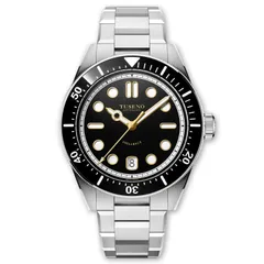 Tusenö Shellback V2.1 Black Gilt, black enamel dial with gold printing and hands
