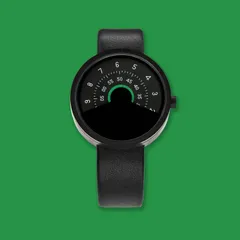 Anicorn Series 000 Black & Green: concentric hour, minute and seconds discs on a black leather strap
