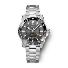 Wise Adamascus ADX110 True GMT in 904L steel, grey sunburst dial, black and grey bezel and orange GMT hand, on 904L bracelet