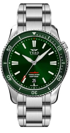 Tsao Baltimore Steel Torsk-Diver Emerald Green on the steel bracelet
