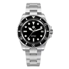 San Martin SN0111-G-A3 with black dial, sword hands and date window