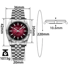 Addiesdive AD2073 with the brand's dimension callouts (36mm, 35mm bezel, 42mm, 10.6mm, 20mm, 107.5g)