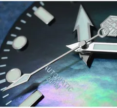 San Martin SN025-G mother-of-pearl dial and hands, close-up