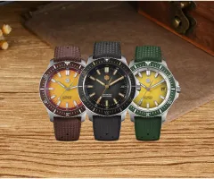 San Martin SN0118-G2 with gradient orange, black and yellow dials on rubber straps