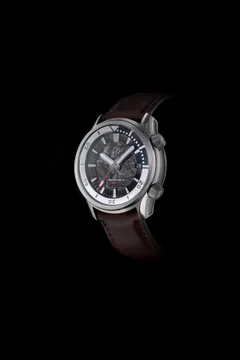 Zelos Helmsman 2 in steel, meteorite dial, lumed internal bezel, on leather strap
