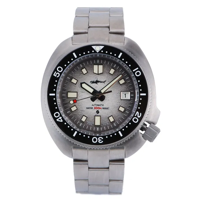 Heimdallr Titanium Turtle 6105 with gradient black dial on titanium bracelet