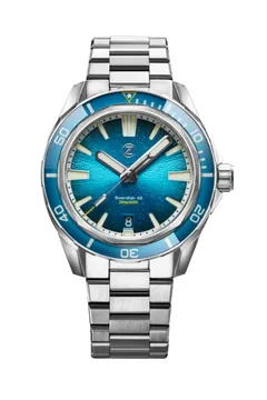 Zelos Swordfish 40mm SS Teal (2022), teal fumé dial and matching teal bezel, on bracelet
