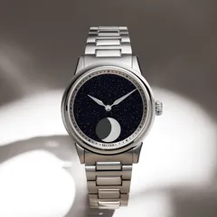 Selten M1 Moonphase, dark blue aventurine dial, on steel bracelet