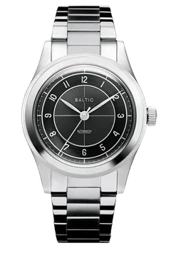 Baltic HMS 002, black sector dial, on flat-link bracelet