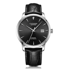 Cadisen C8097 automatic with black dial on a black leather strap