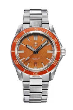 Zelos Swordfish 42mm, orange metal-flake dial and orange bezel