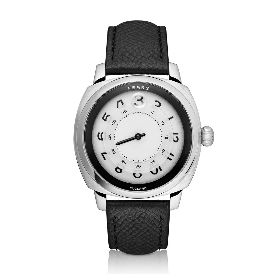 Fears Brunswick 40.5 Jump Hour Ultimus with sapphire and luminous ceramic dial on a black leather strap