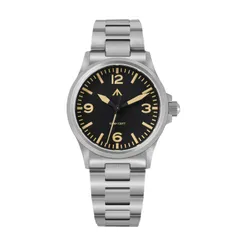 Militado ML18 (VH31) with black dial and beige 3-6-9-12 numerals on steel bracelet