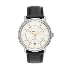Bravur Scandinavia with white dial and gold indices on a black leather strap